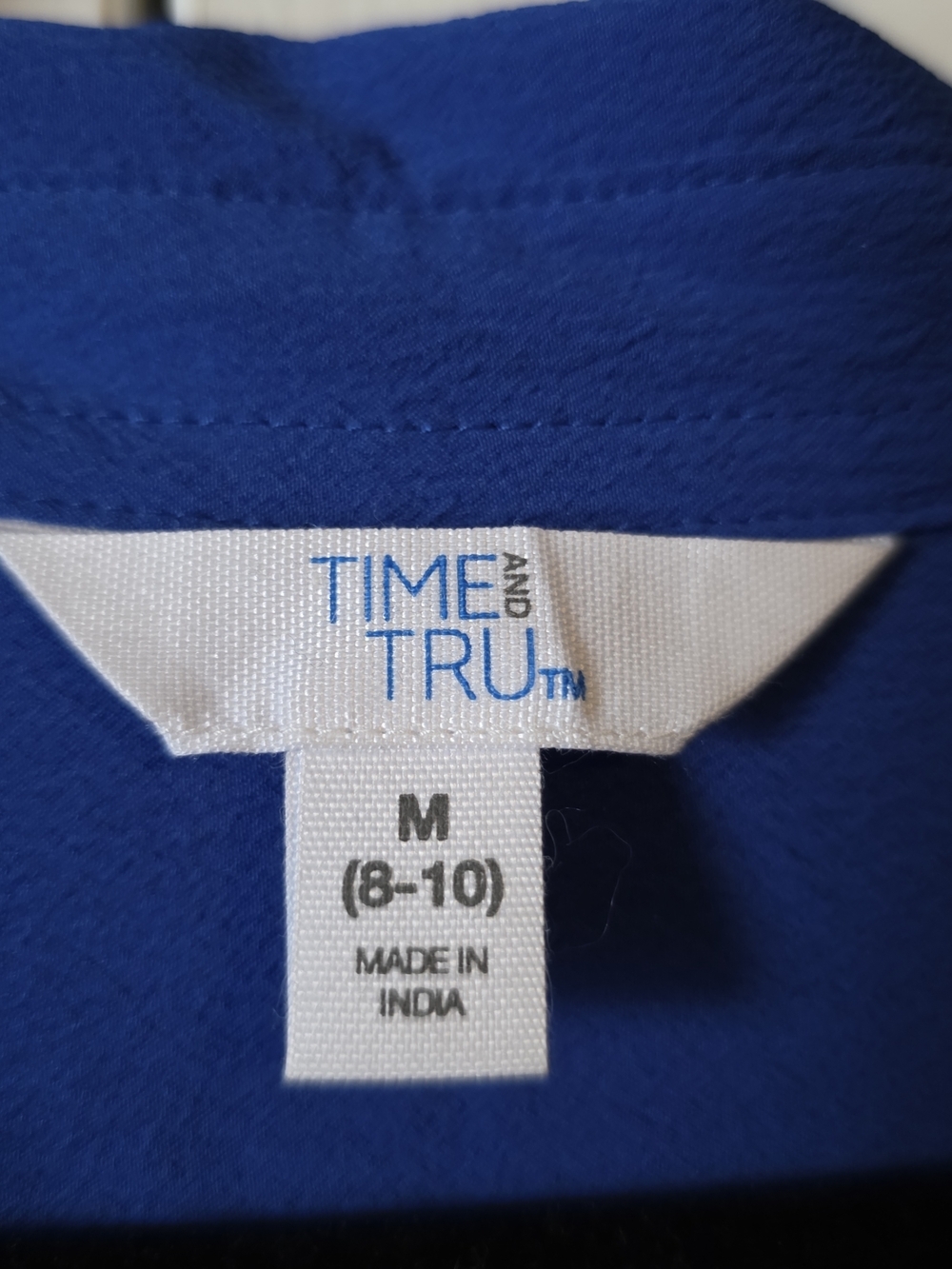 Time and Tru Cobalt Blue Blouse Medium Button Front Long Sleeve Pocket Top - Picture 3 of 3